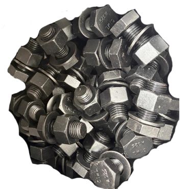 Pile of metal bolts with nuts.