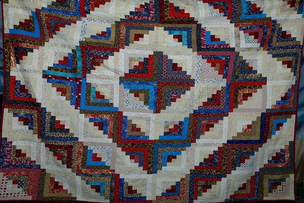 Quilt #1-Beautiful quilt made by Fate Mays sister Sharon Miller Red/white/blue colors. Made for doub