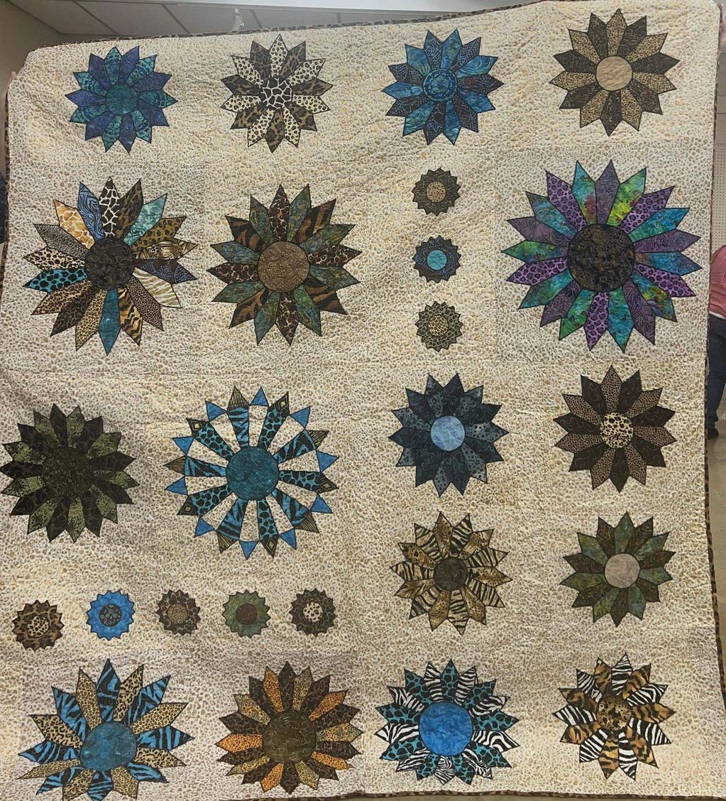 Quilt #2- Beautiful quilt made by Fate Mays sister Sharon Miller. Blues/browns/cream colors. Made fo