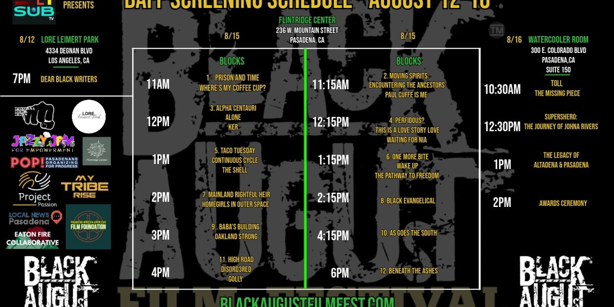 Black August film fest screening schedule from August 12 to 16 in Los Angeles and Pasadena.