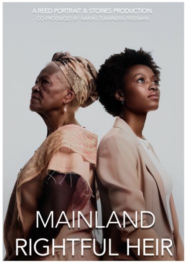 Elderly woman and young woman stand back-to-back in a powerful portrait.