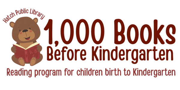 Teddy bear reading a book for the 1,000 Books Before Kindergarten logo