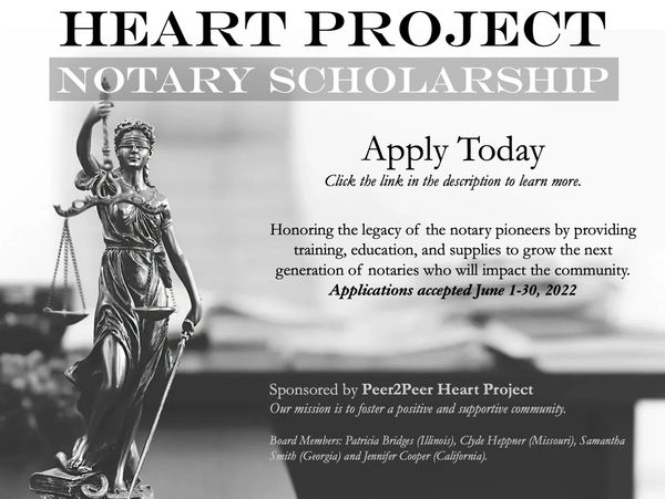 Heart Project Notary Scholarship image announcing the program.