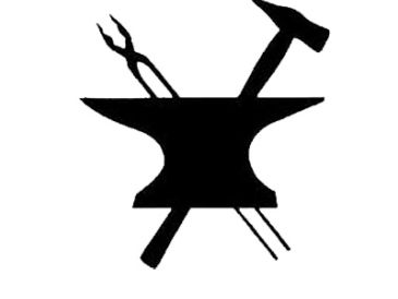 Blacksmith tools silhouette: anvil, hammer, and tongs.