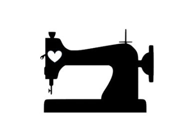 Black silhouette of a vintage sewing machine with a heart cutout.
