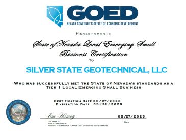 Certification granted to Silver State Geotechnical, LLC in Nevada.