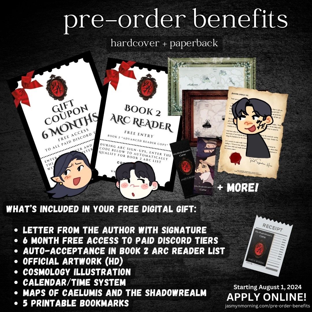 "The Shadowbearer's Curse: A Queer Dark Fantasy Romance Novel" by Jasmyn Morning Pre-Order Benefits
