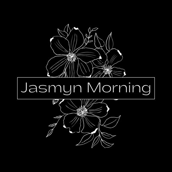 Elegant white floral design with the text 'Jasmyn Morning' on black background.