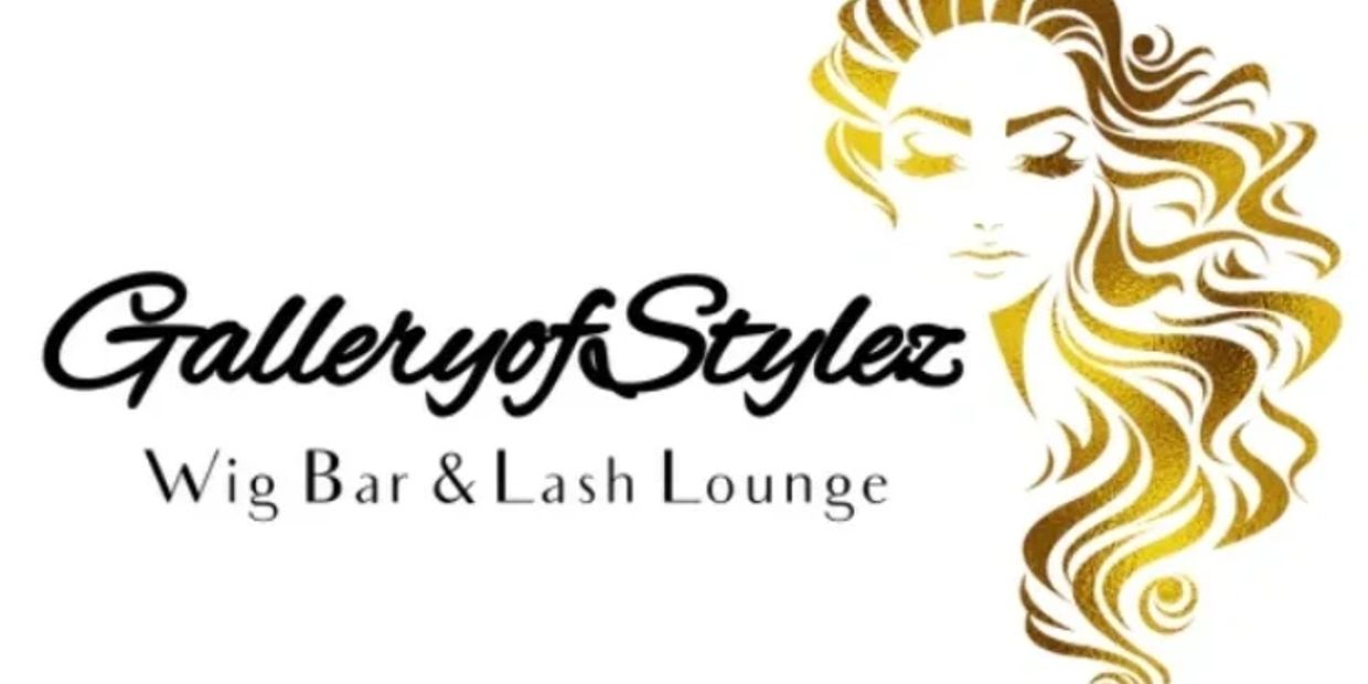 Logo of Gallery of Stylez Wig Bar &amp; Lash Lounge with a stylized golden-haired woman.