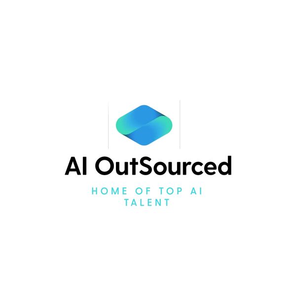 Logo of AI OutSourced with a blue-green geometric icon and tagline.