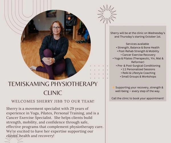 movement at Temiskaming Physiotherapy, personalized Yoga, Pilates, and Cancer Recovery programs