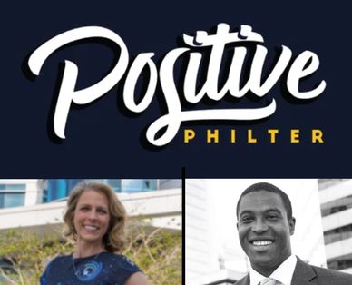 Positive Philter logo with photos of nonprofit founder Michelle Lucas and podcaster Phil Wilkerson
