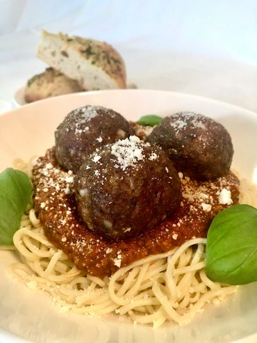 Spaghetti and Meatballs with Homemade Marinara and Focaccia