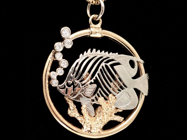 14Kt White and yellow gold Angelfish with diamond bubbles