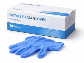 Blue nitrile disposable exam gloves, powder-free