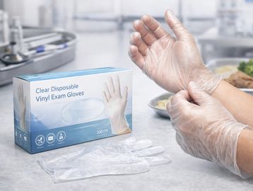Clear disposable vinyl exam gloves medical food service gloves