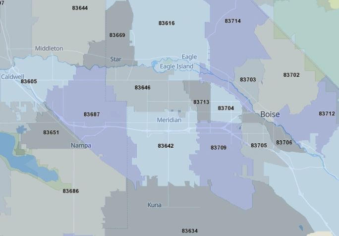 Boise zip code map