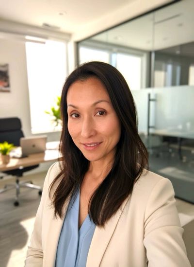 Professional woman smiling in an office setting.