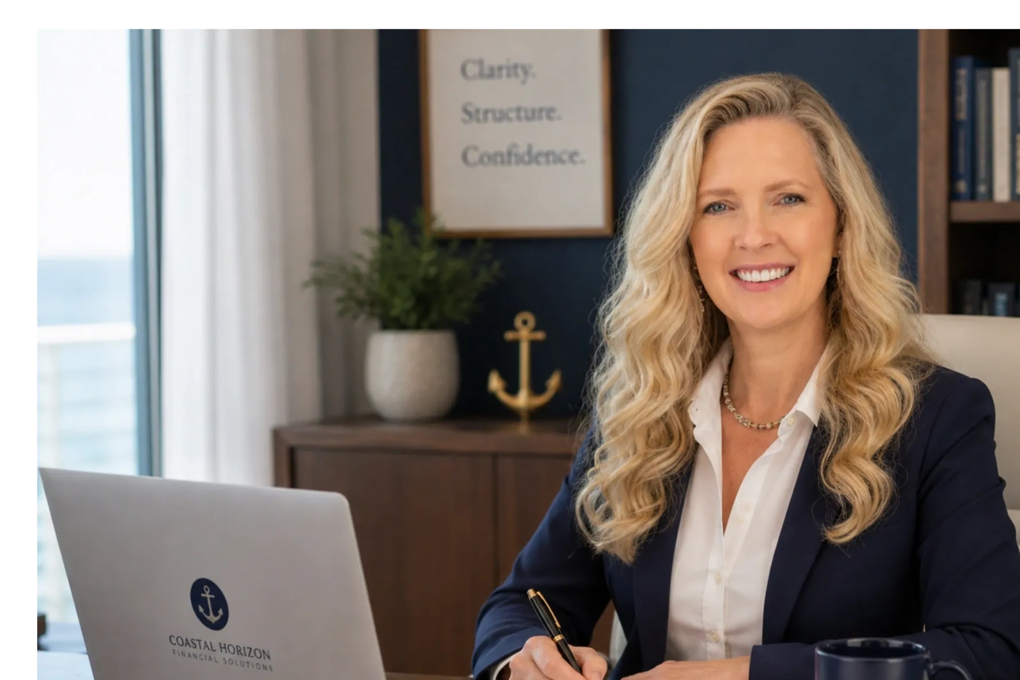Professional financial consultant reviewing client planning notes at office desk