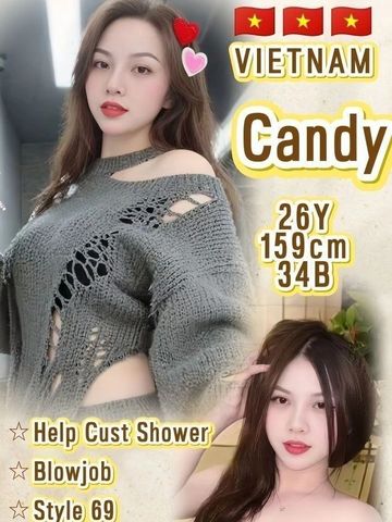 Portrait of a young Vietnamese woman named Candy with personal stats and services listed.