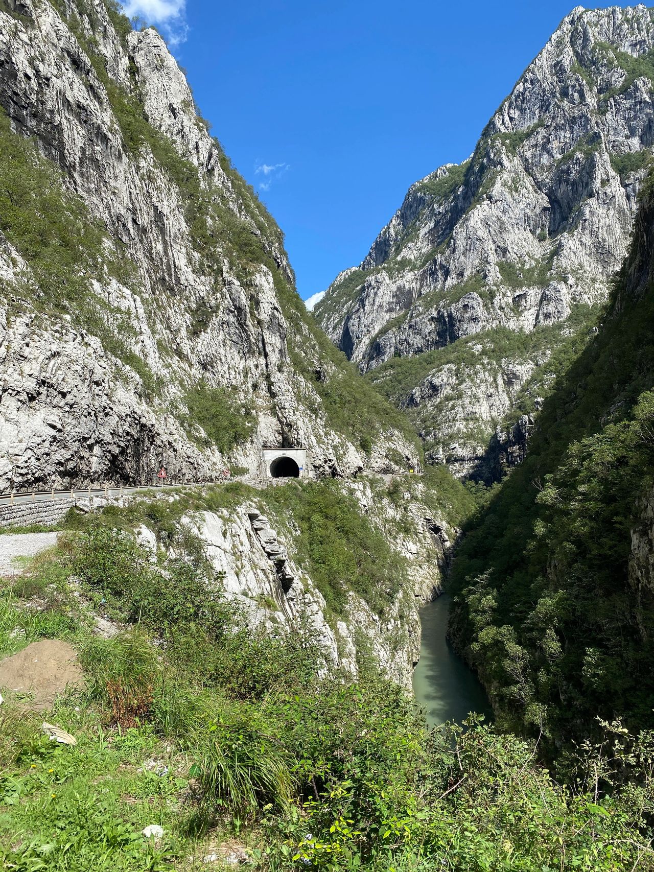 Mountain road with tunnels in Montenegro