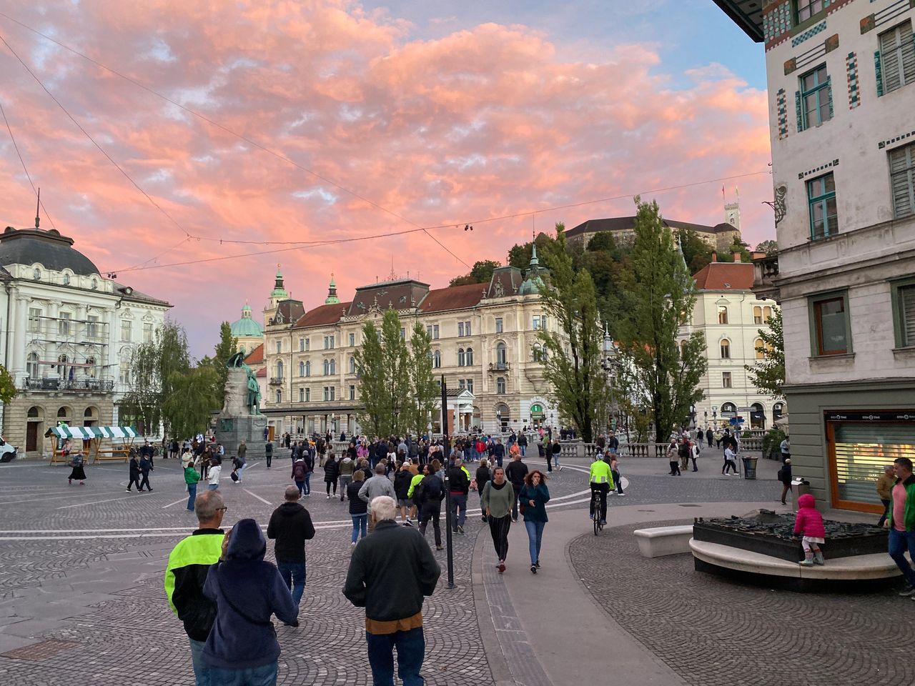 Heading to dinner back in Ljubljana on the last day of the ride