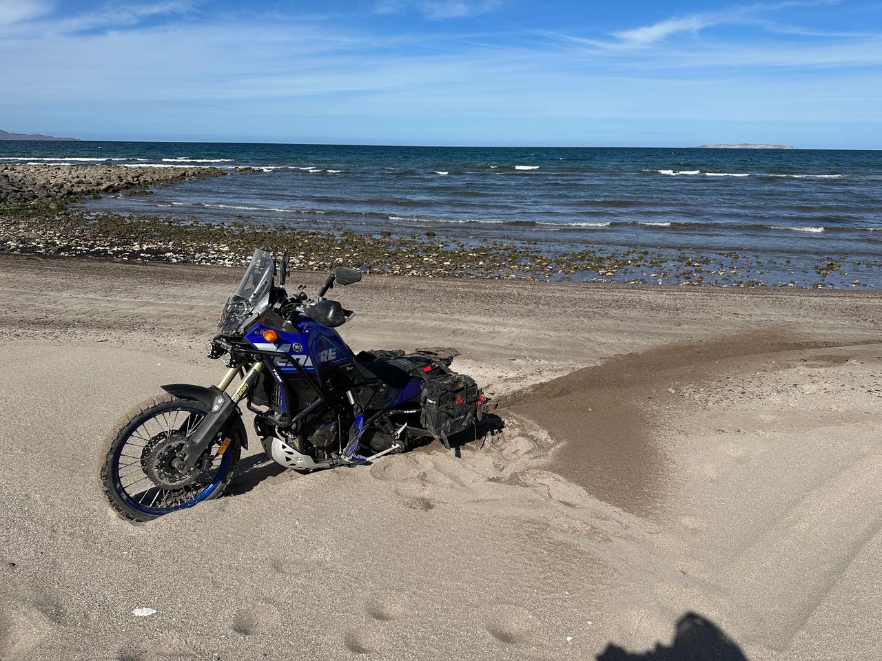 Beautiful ride on the beach gone wrong. That sand got deep fast! Beautiful ride on the beach gone wrong. That sand got deep fast!