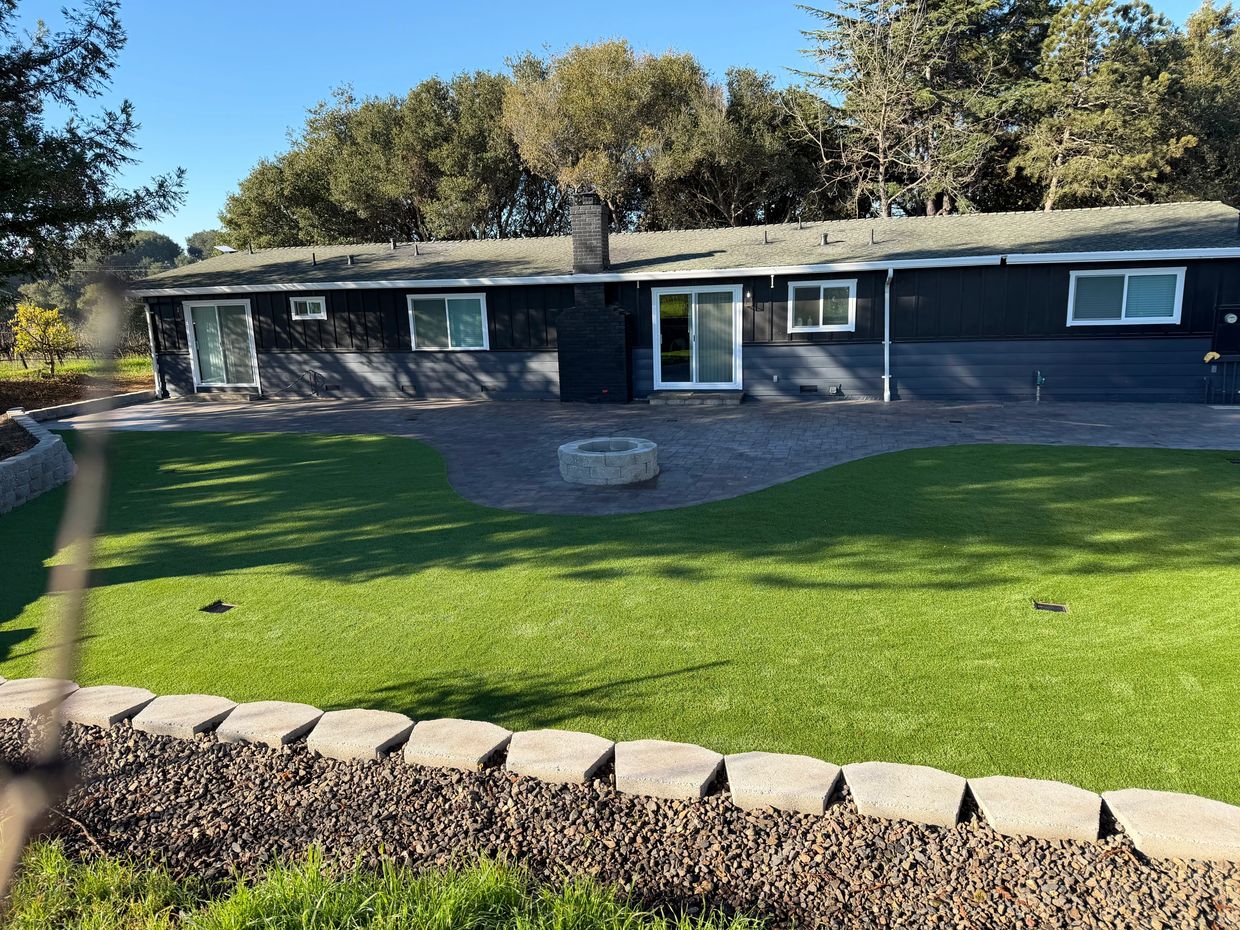 Turf, Pavers, Fireplace, Retaining Wall