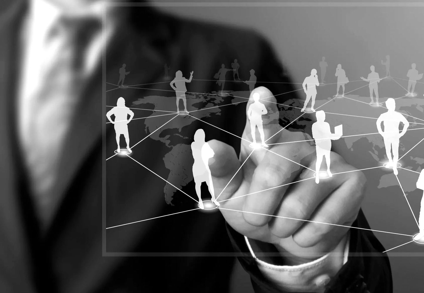 A man touch virtual screen with network