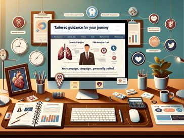 office with desktop computer.  image of lungs and dr on screen.  Says," Tailored Guidance for Your J