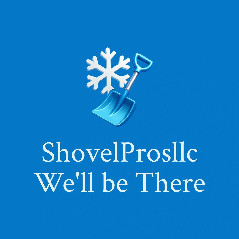 Logo of ShovelProsllc with a snowflake and shovel on a blue background.
