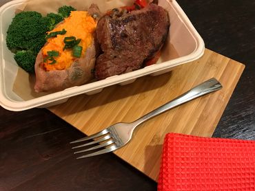Steak, sweet potato, broccoli