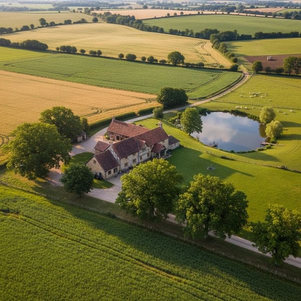 Aerial drone photo of a nice house and property in the rural country.