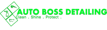 Logo for Auto Boss Detailing with green text and diamond icons.