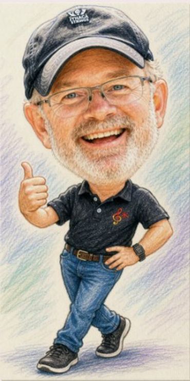 Caricature of a smiling man giving a thumbs up.