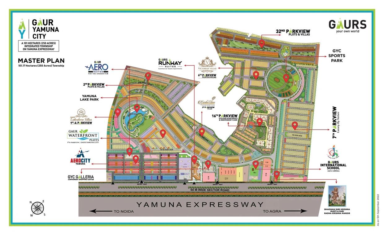 Gaur Yamuna City (GYC) is an integrated township sprawled over a massive 101 hectares (250 acres). I