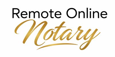 Remote Online Notary text in black and gold.
