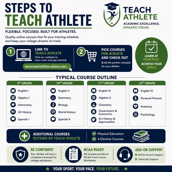Steps to Teach Athlete with flexible online courses for grades 9-12 and additional support.