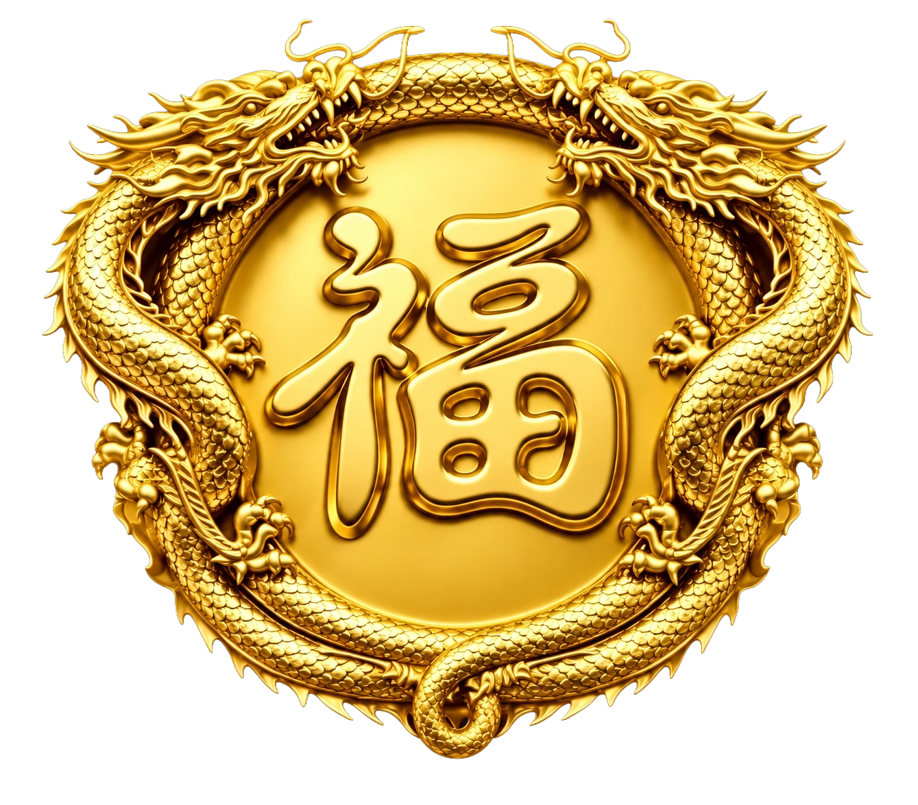 Golden Chinese dragon surrounding a 福 character.