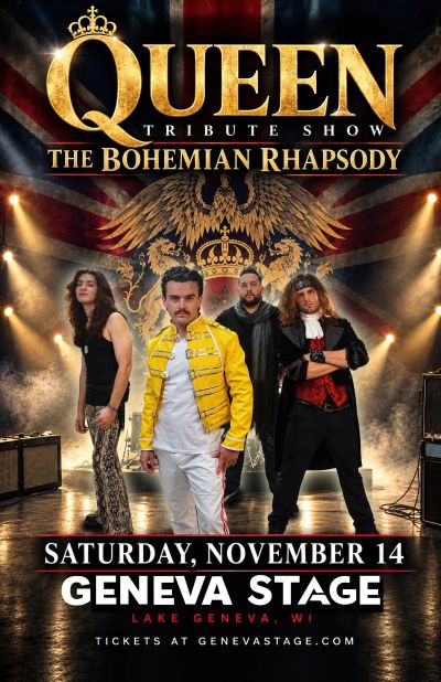 Queen tribute show poster featuring four band members.