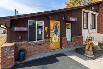 Formerly the Indianhead Motel, the Weiser Motel still has many of the original pieces of art created