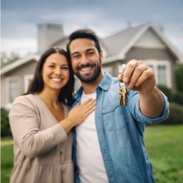 Couple buying a house with financial planning and mortgage approval.
