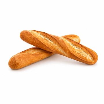 Two fresh baguettes on a white background.