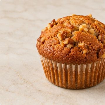Close-up of a nut-topped muffin.