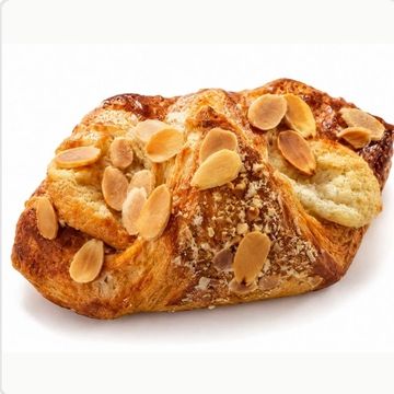 A baked pastry topped with sliced almonds.