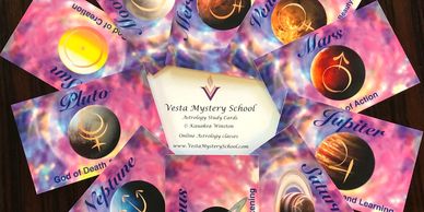 Astrology cards arranged in a circle from Vesta Mystery School