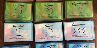 Zodiac sign cards arranged in a grid display.