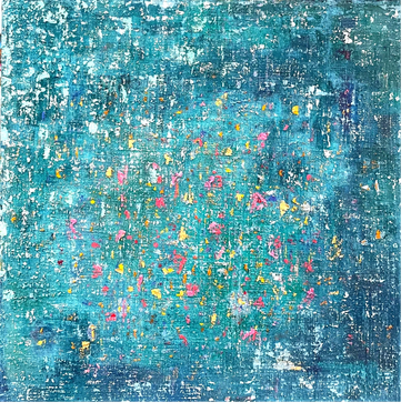 Name: Teal Pond with Persian Rose 
Year: 2025
Material: Oil and canvas
Size: 30” x 30”
