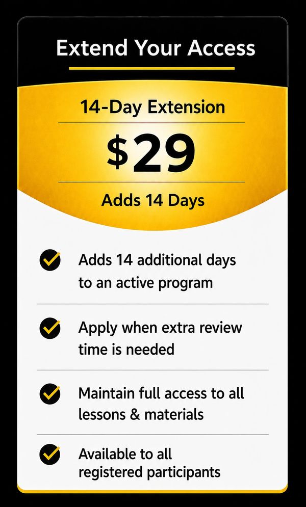 Offer for a 14-day access extension at $29.