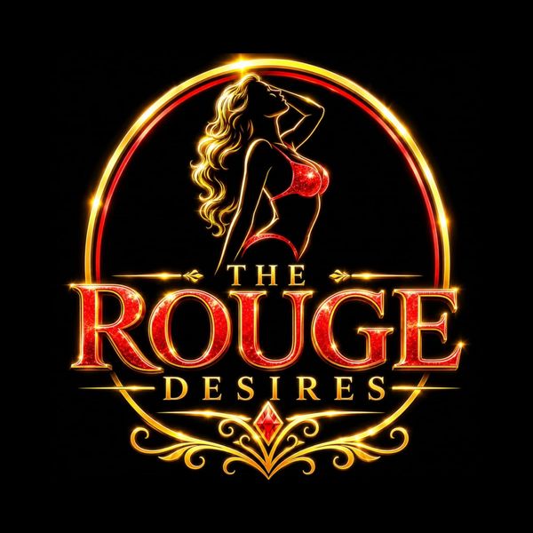 A glowing logo with a woman silhouette and the text 'The Rouge Desires'.